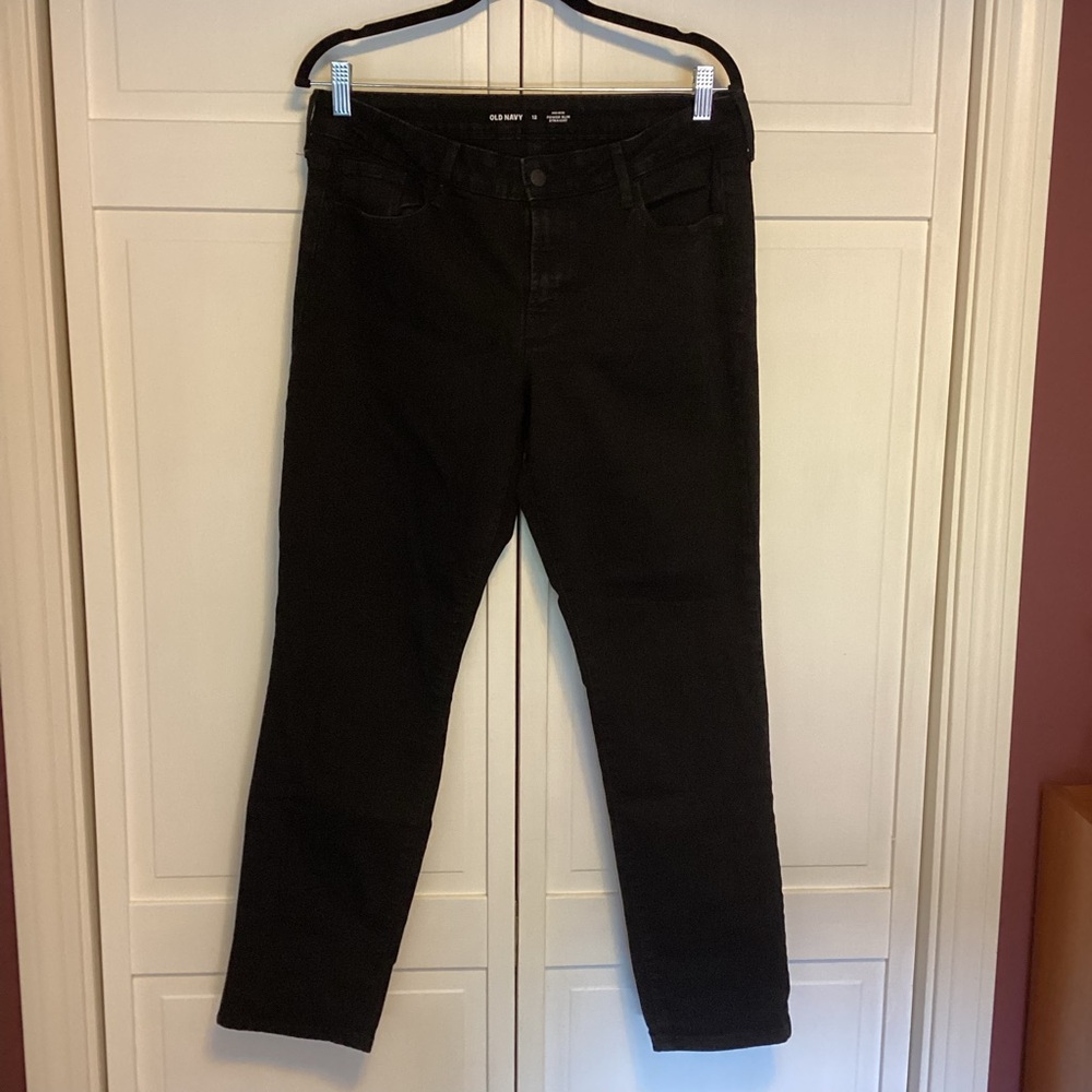 Old Navy Black Mid-Rise Power Slim Straight Jeans